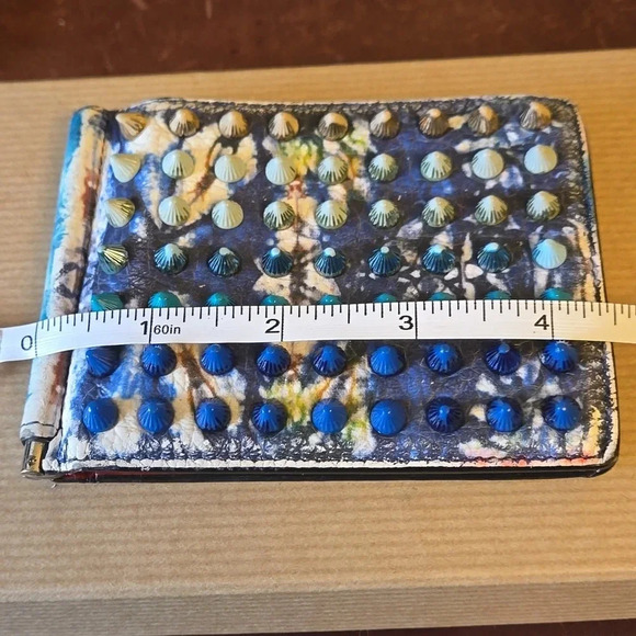Christian Louboutin Bifold Money Clip Wallet Blue White Leather Studs with Box - Picture 8 of 8